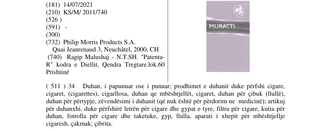 Zëri i markës MURATTI në buletin