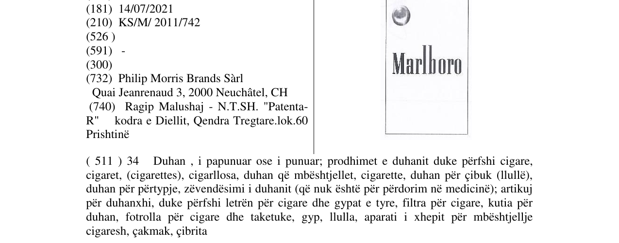Zëri i markës Marlboro në buletin