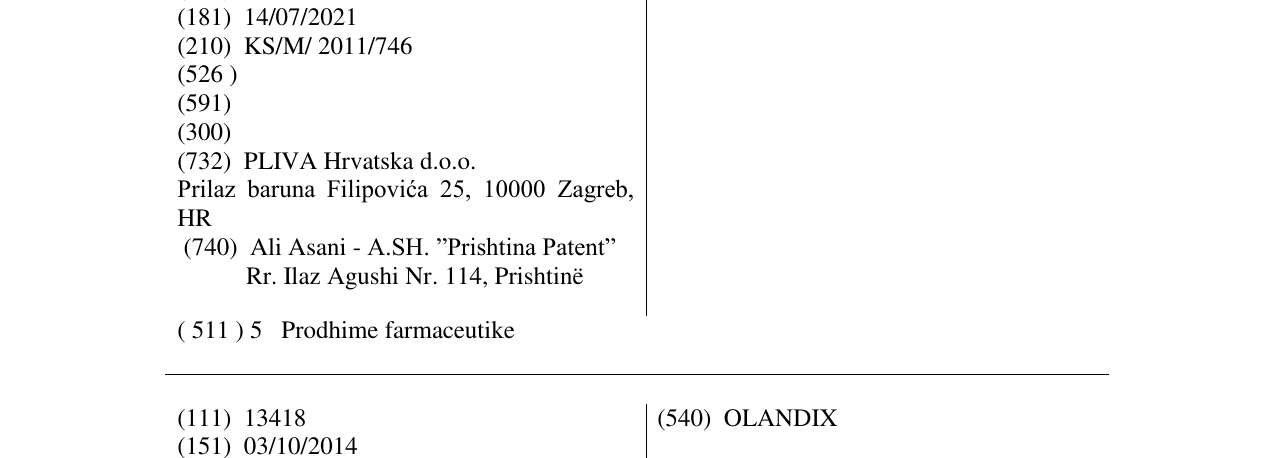 Zëri i markës CEFEXIN në buletin