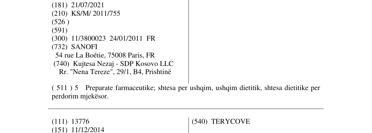 Zëri i markës TERICOVES në buletin