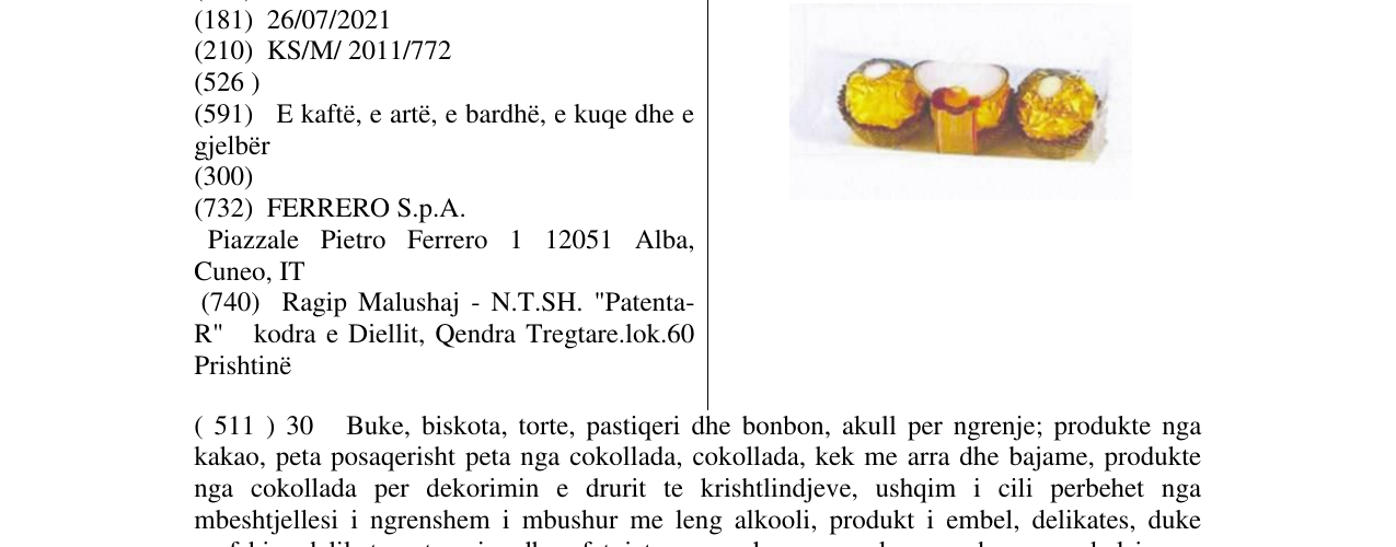Zëri i markës PRALINES DEVICE në buletin