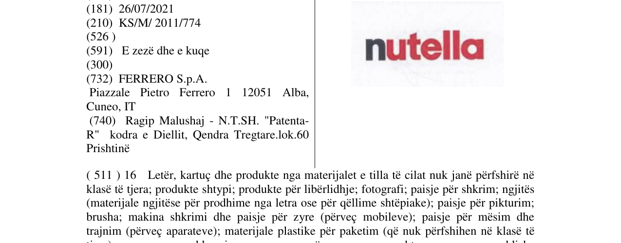 Zëri i markës nutella në buletin