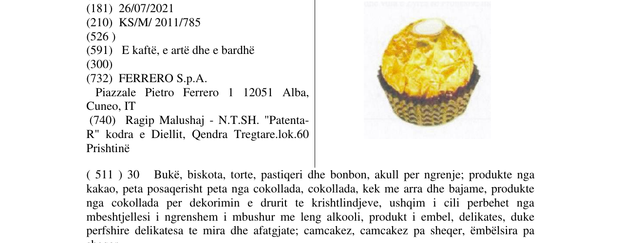 Zëri i markës PRALINE DEVICE në buletin