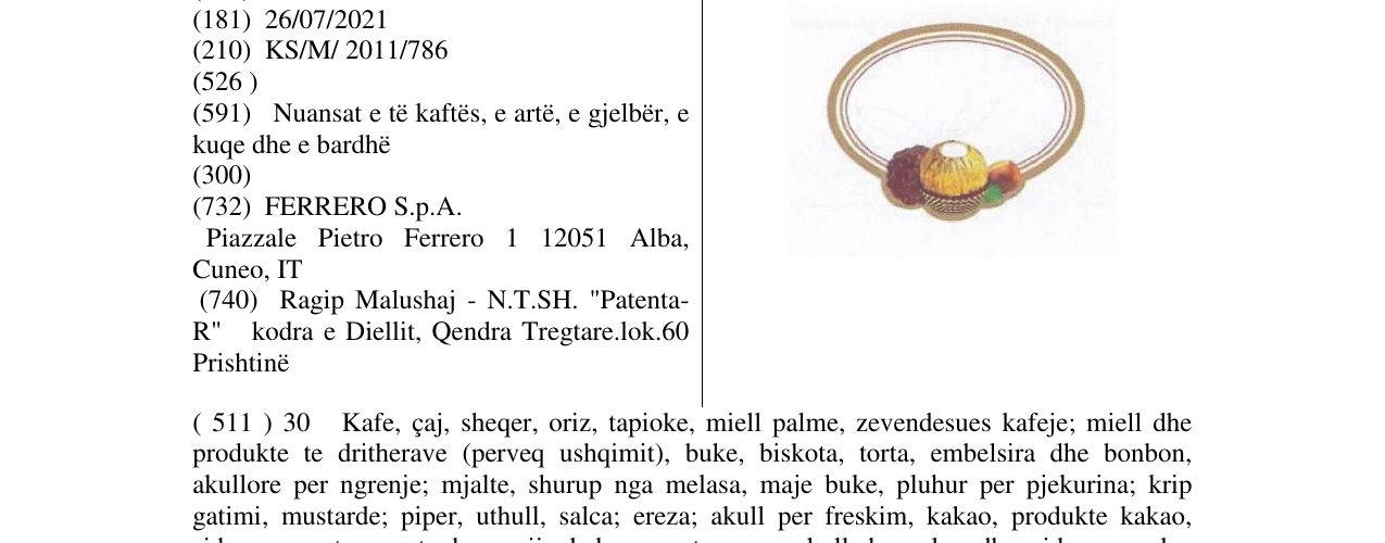 Zëri i markës PRALINES AND OVAL DEVICE në buletin