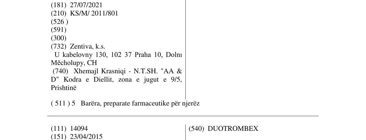 Zëri i markës TROMBEXDUO në buletin