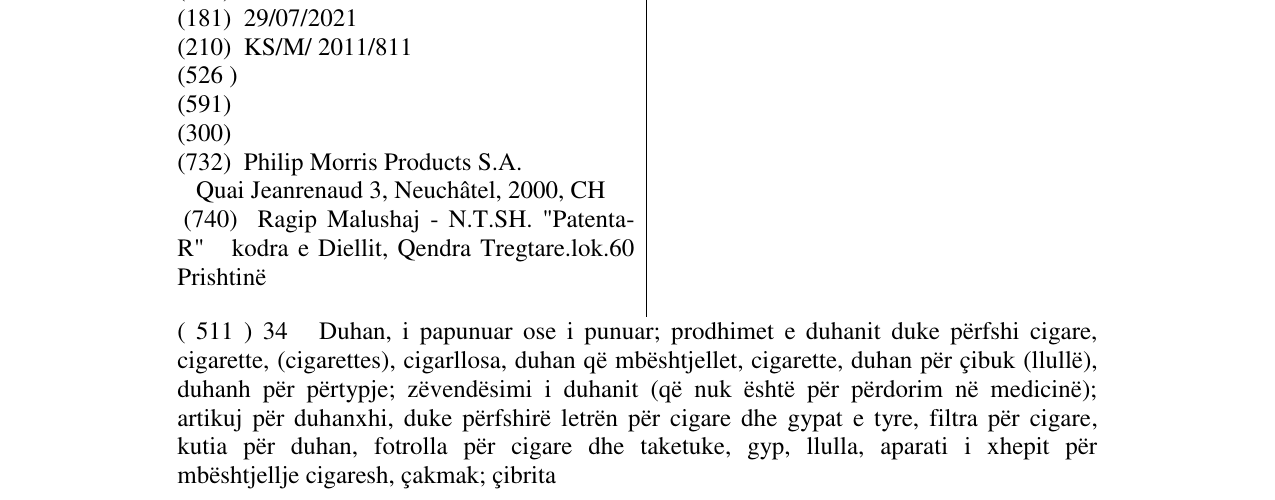 Zëri i markës MURATTI BIANCO në buletin