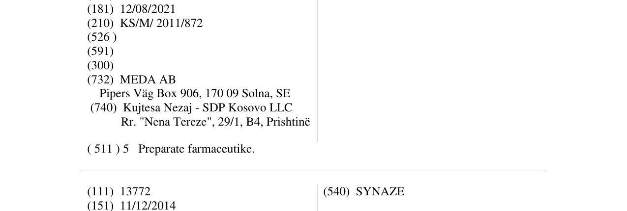 Zëri i markës XATALIN në buletin
