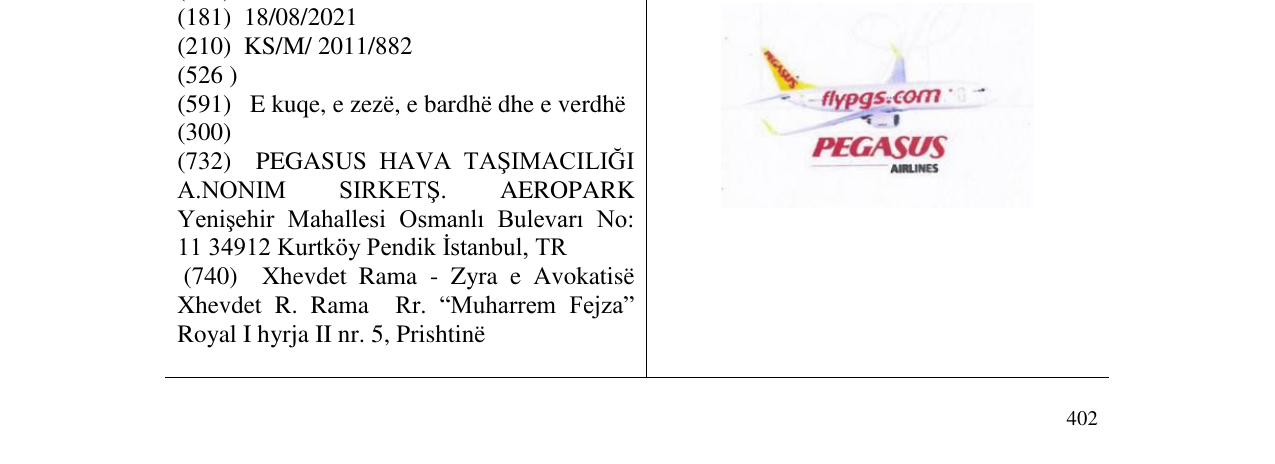 Zëri i markës PEGASUS AIRLINES në buletin
