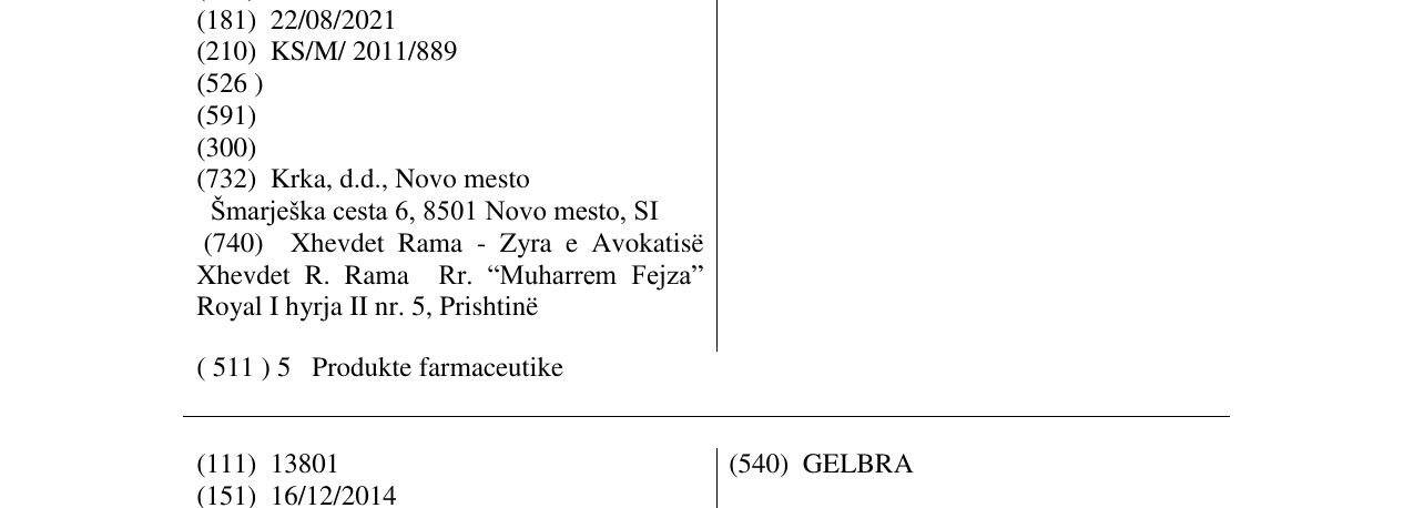 Zëri i markës GALSYA në buletin