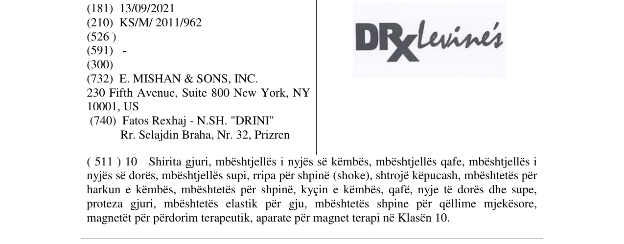 Zëri i markës DPX levine's në buletin