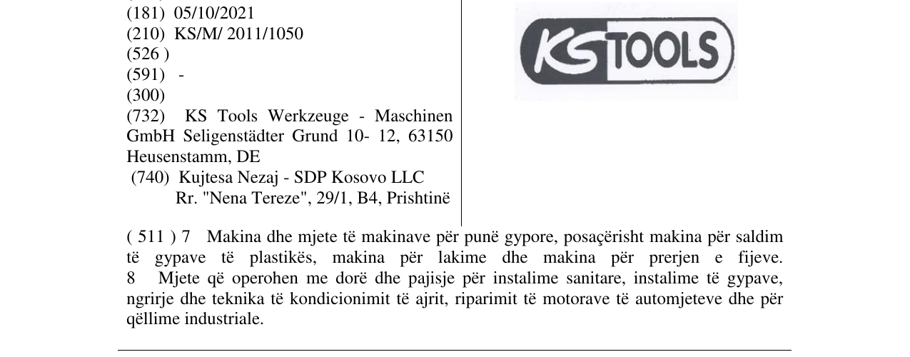 Zëri i markës KSTOOLS në buletin