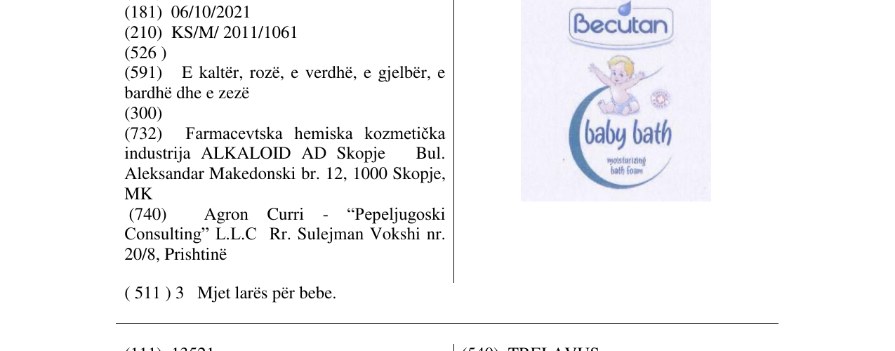 Zëri i markës Becutan baby bath në buletin