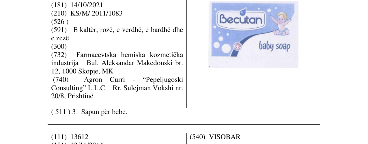 Zëri i markës Becutan baby soap në buletin