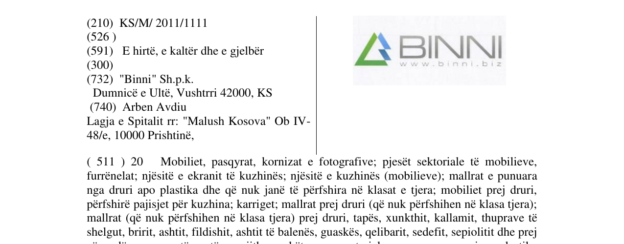 Zëri i markës BINNI në buletin