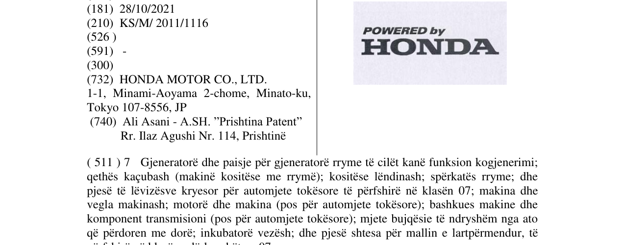 Zëri i markës POWERED by HONDA në buletin