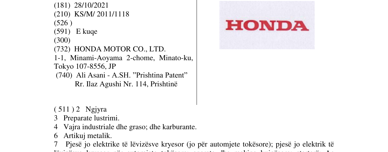 Zëri i markës HONDA në buletin