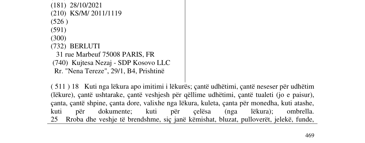 Zëri i markës BERLUTI në buletin