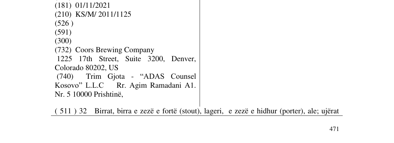 Zëri i markës COORS në buletin