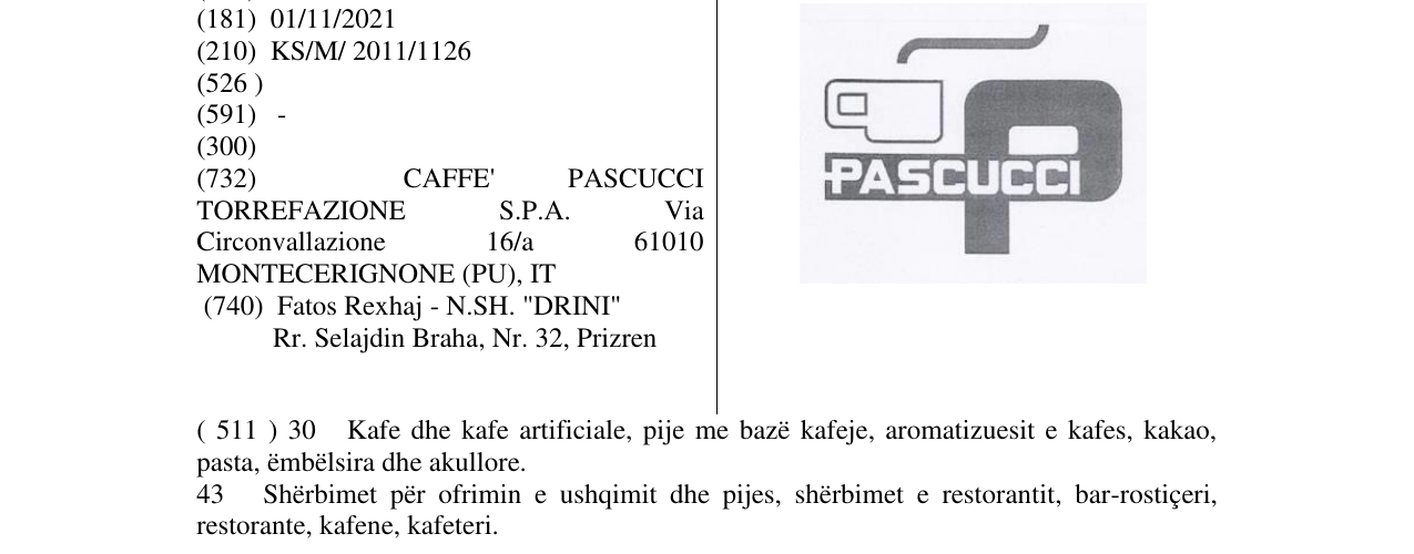 Zëri i markës PASCUCCI në buletin