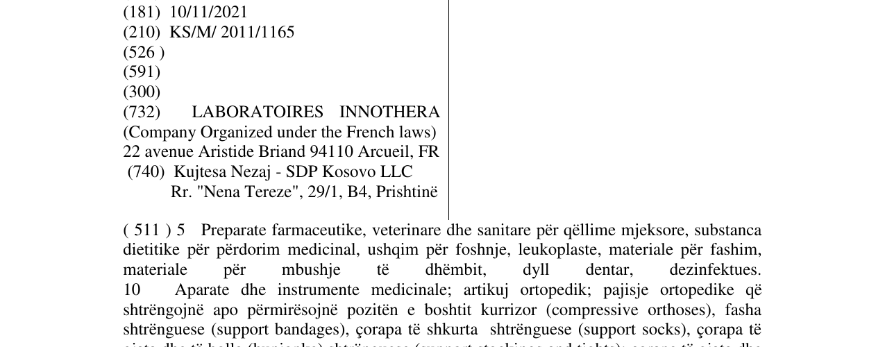 Zëri i markës INNOTHERA në buletin