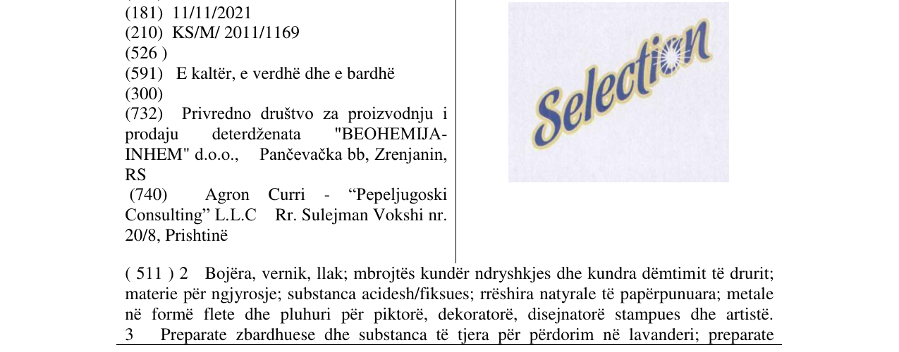 Zëri i markës Selection në buletin