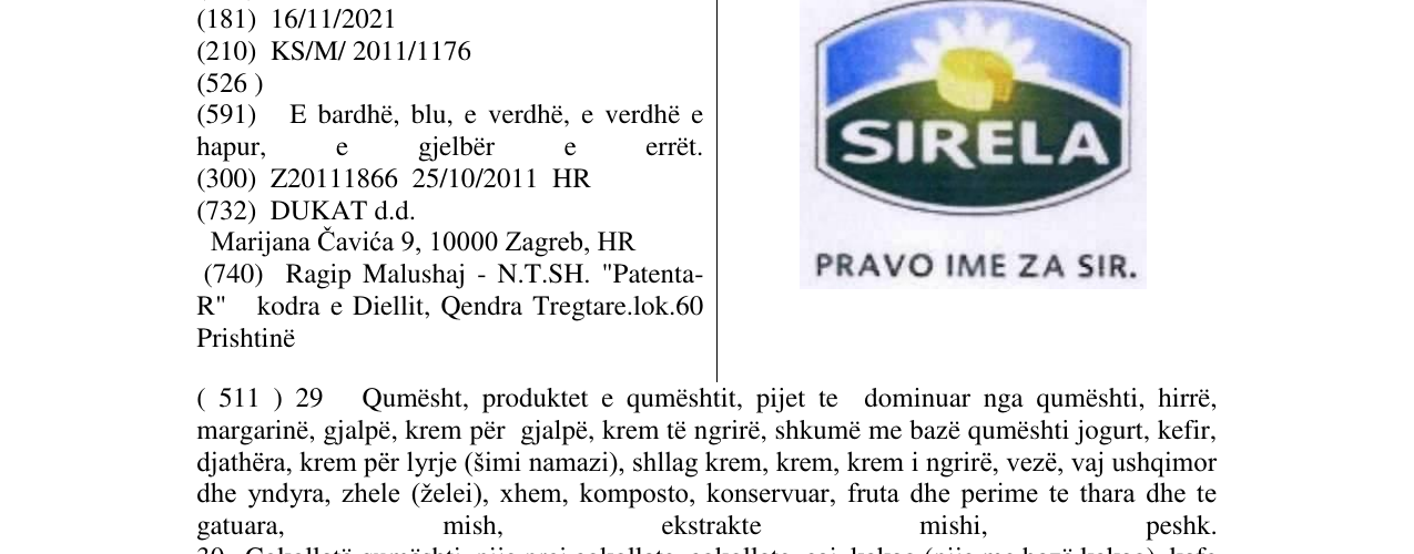 Zëri i markës SIRELA në buletin