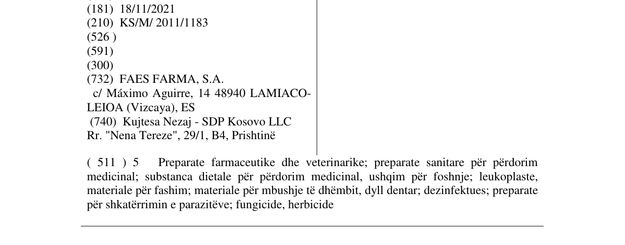Zëri i markës VENOSMIL në buletin