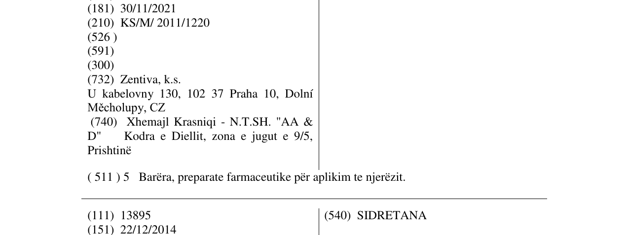 Zëri i markës SIDRENATA në buletin