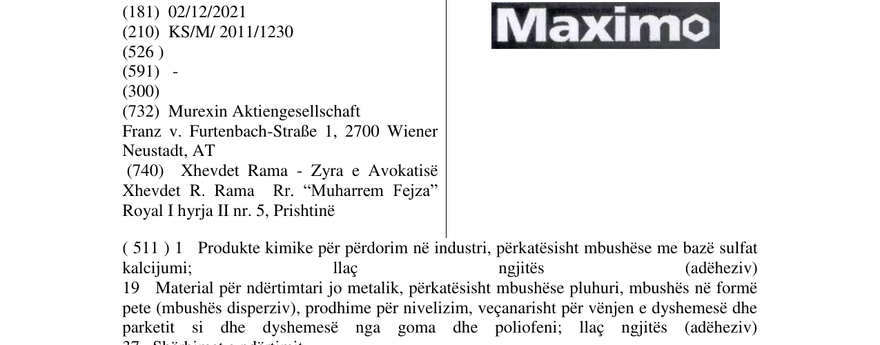 Zëri i markës Maximo në buletin