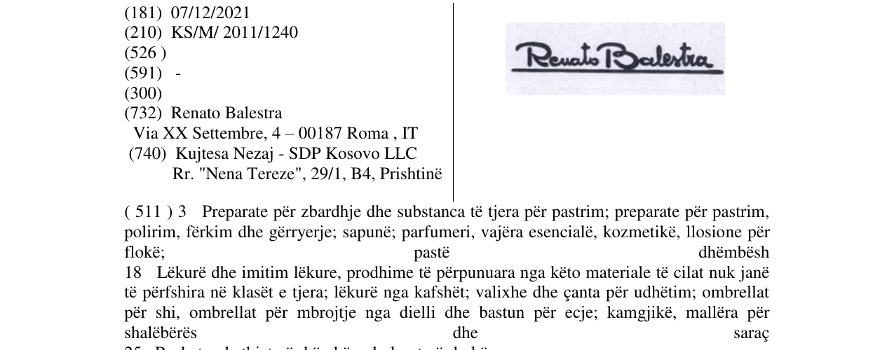 Zëri i markës Renato Balestra në buletin