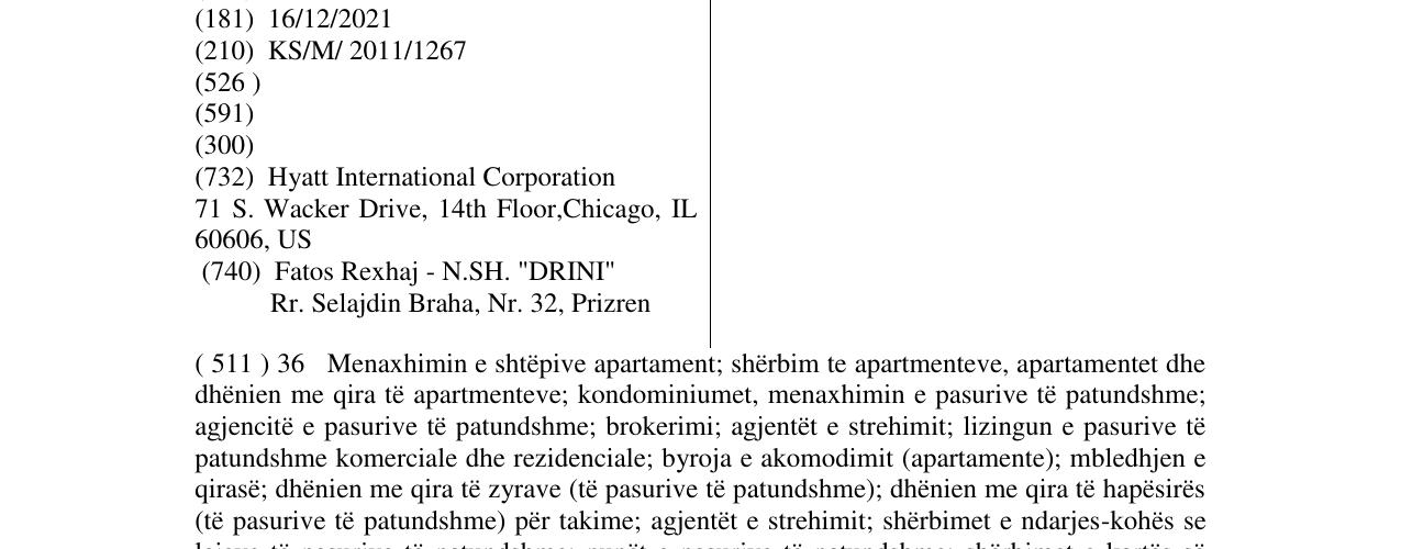 Zëri i markës HYATT në buletin