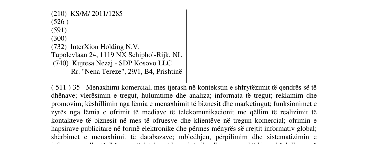 Zëri i markës INTERXION në buletin