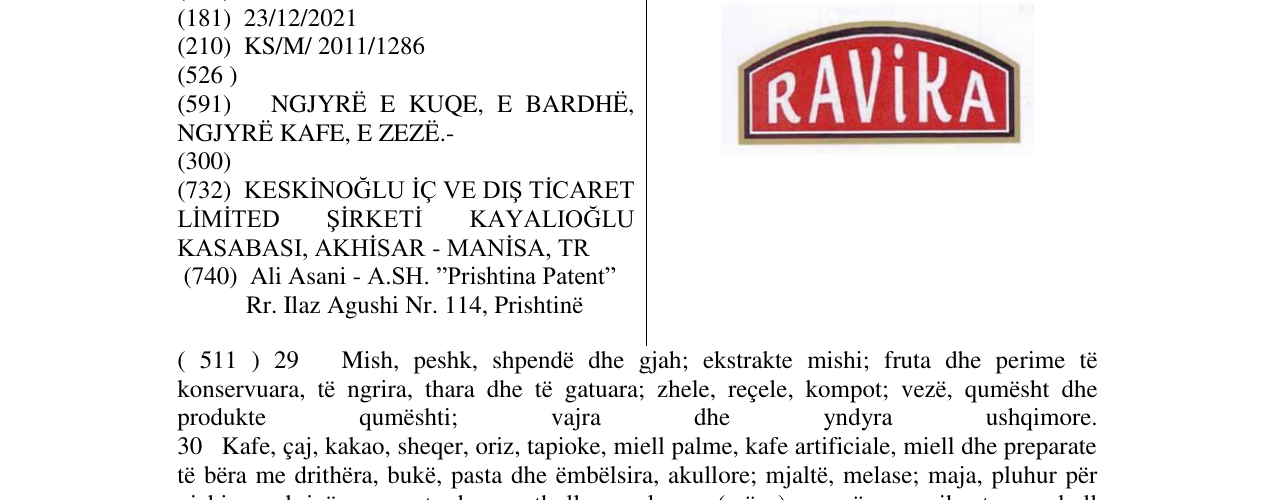 Zëri i markës RAVIKA në buletin
