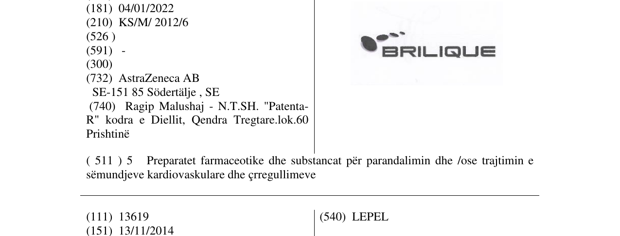 Zëri i markës BRILIQUE në buletin