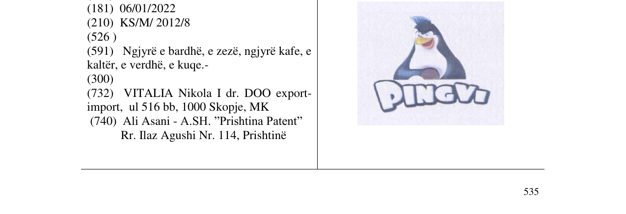 Zëri i markës PINGVI në buletin