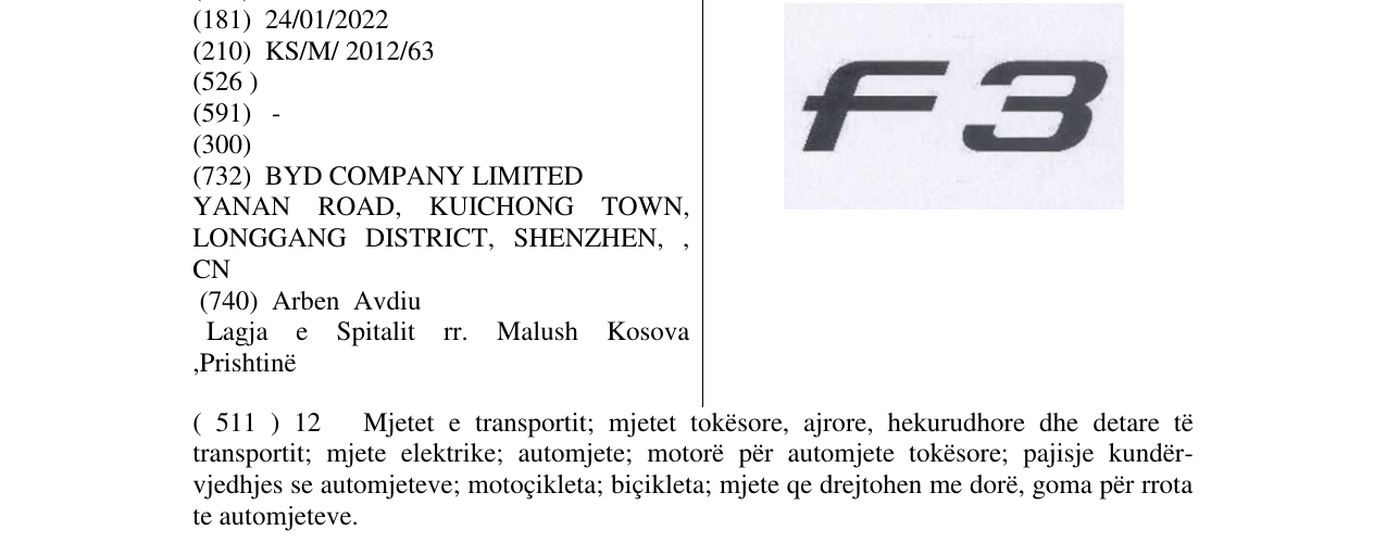Zëri i markës F 3 në buletin
