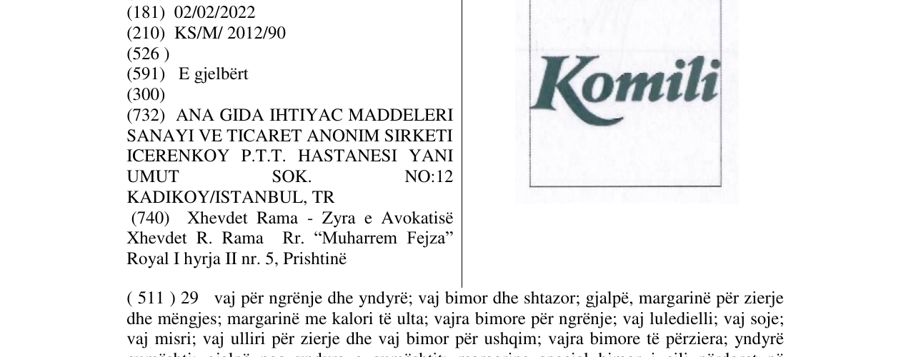 Zëri i markës Komili në buletin