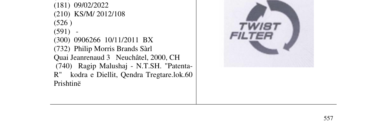 Zëri i markës TWIST FILTER në buletin