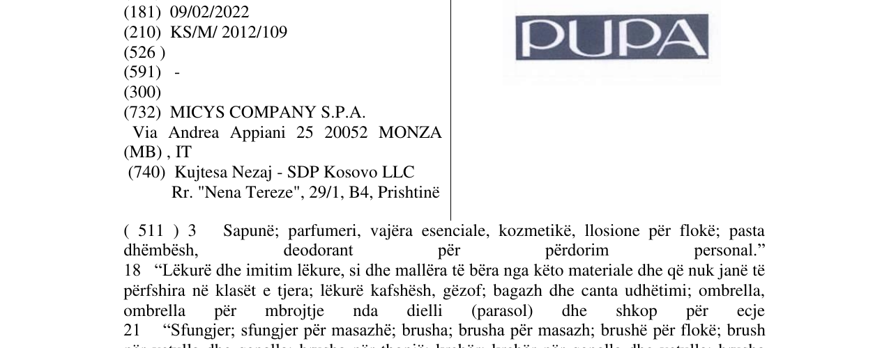Zëri i markës PUPA në buletin
