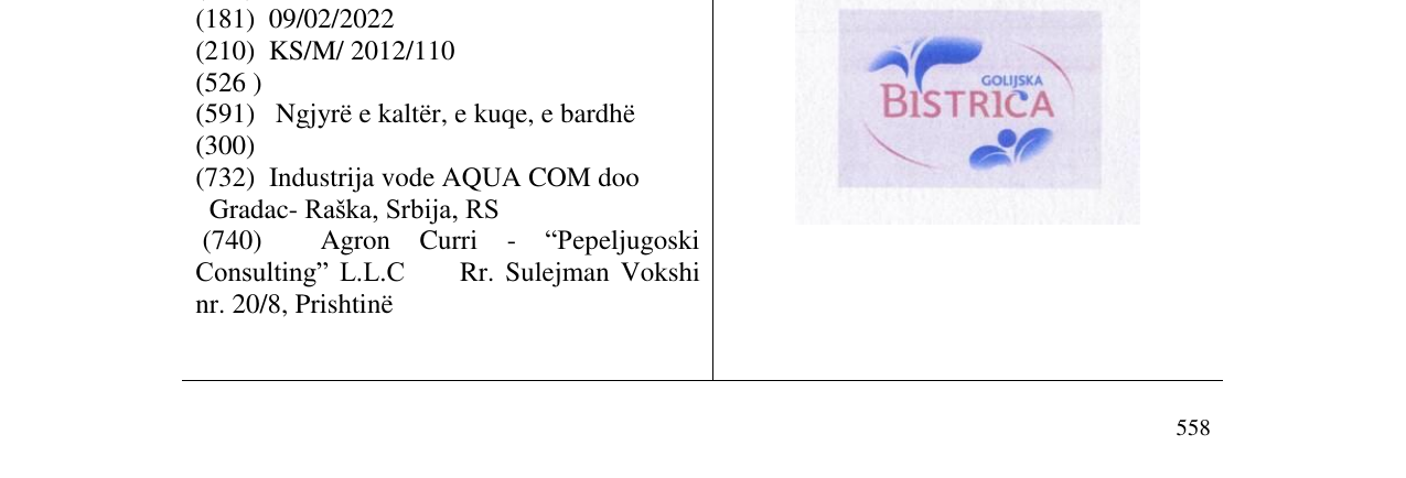 Zëri i markës GOLIJSKA BISTRICA në buletin