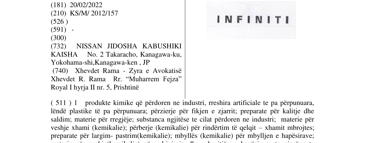 Zëri i markës I N F I N I T I në buletin