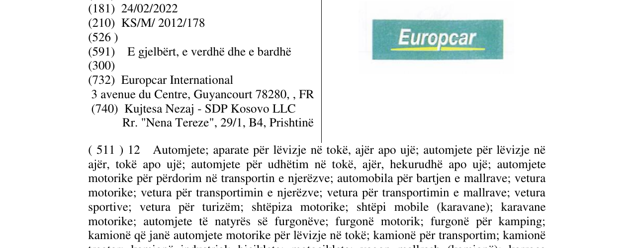 Zëri i markës Europcar në buletin