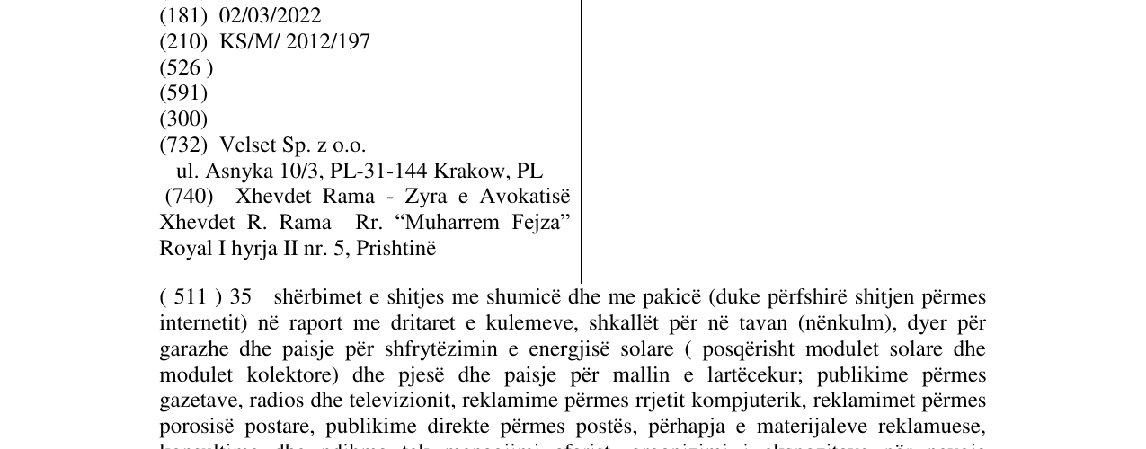 Zëri i markës VELSET në buletin