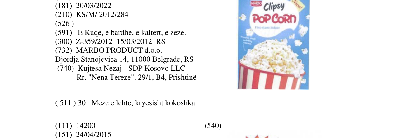 Zëri i markës Clipsy POP CORN në buletin