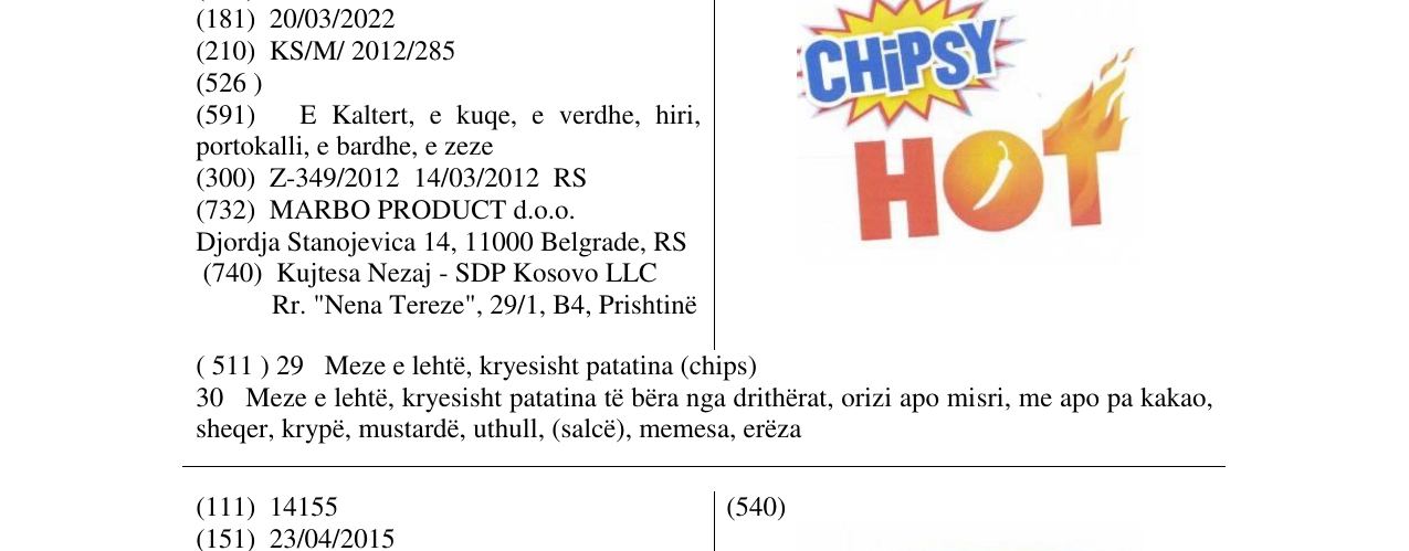 Zëri i markës CHiPSY HOT në buletin