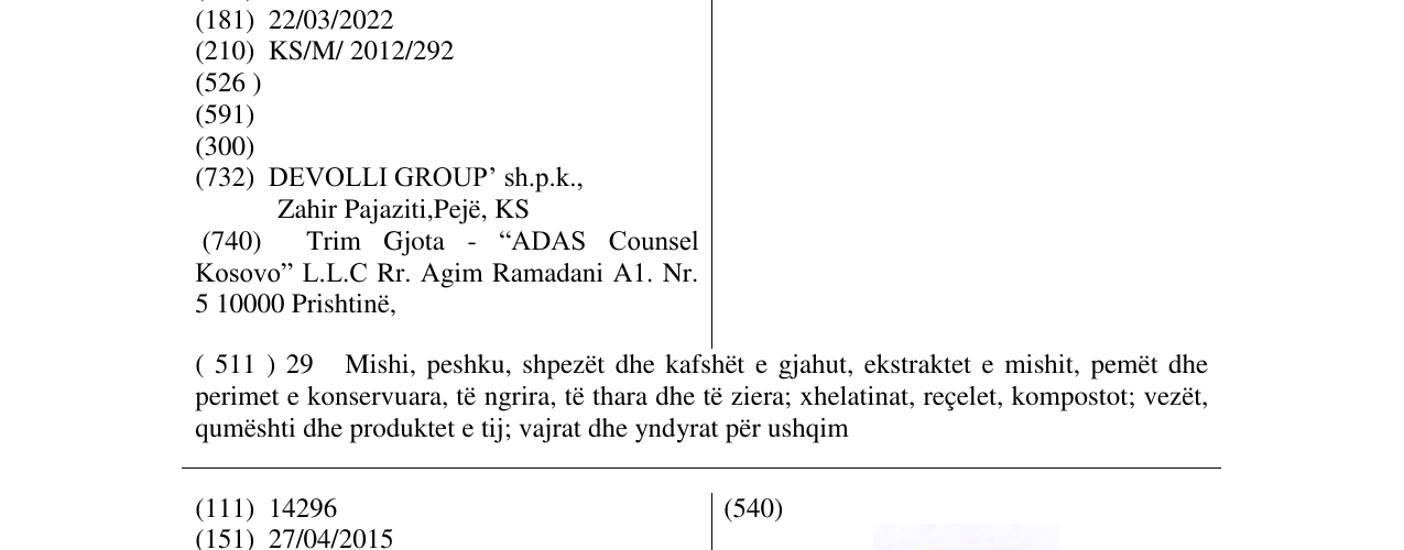 Zëri i markës Jogurt Vita në buletin