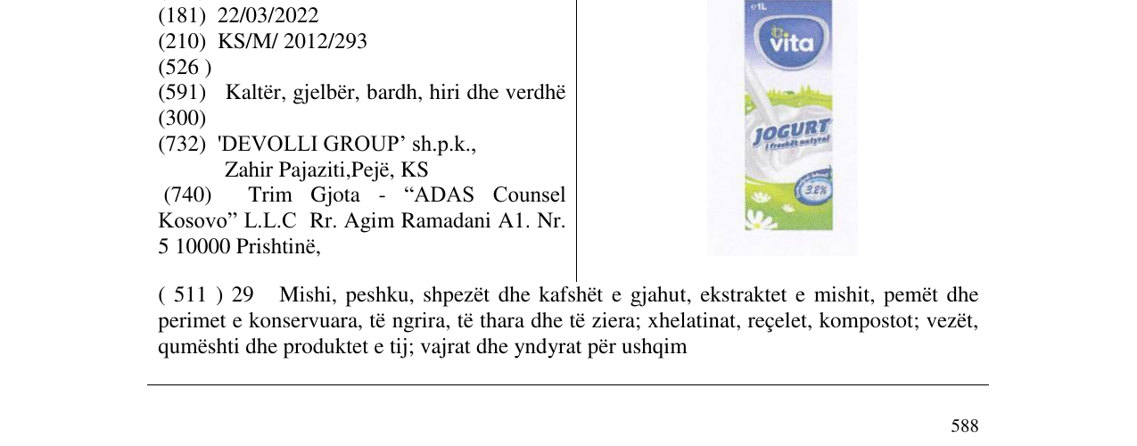 Zëri i markës vita Jogurt në buletin