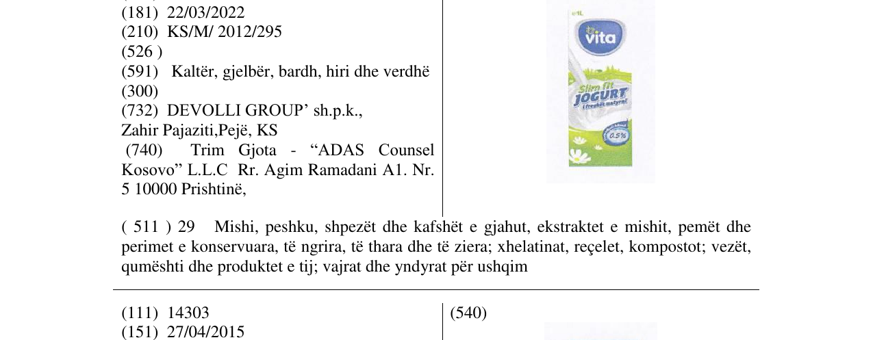 Zëri i markës vita jogurt në buletin