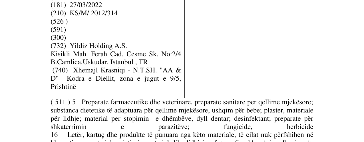 Zëri i markës KOMILI në buletin