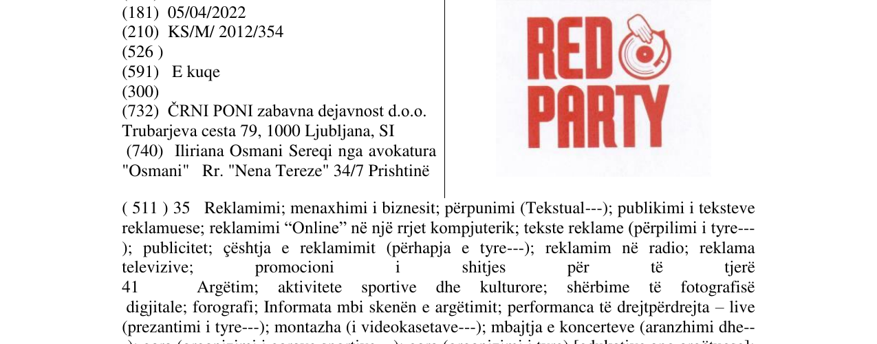 Zëri i markës RED PARTY në buletin